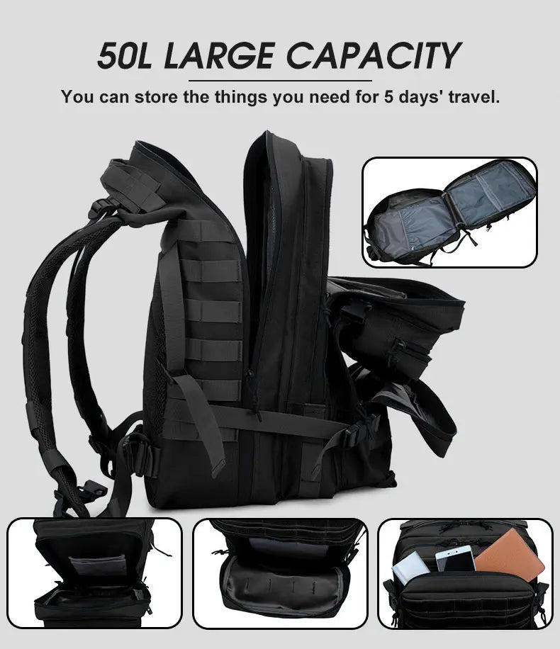 50L Tactical Backpack Men's Travel Large Capacity Rucksacks