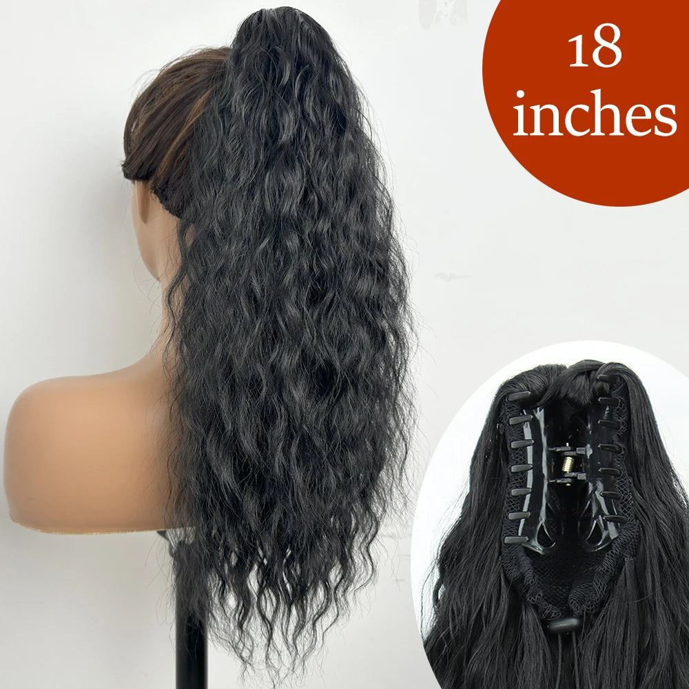 34inches Synthetic Ponytail Hair Extension Clip in Fake Wig Hairpiece Blonde Wrap Around Pigtail Long Smooth Overhead Pony Tail
