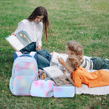 School Backpack Girls 3 Pieces with Lunch Bag Pencil Case 22 Litre Breathable School Bag Teenager Girls for 3-9 Grades Backpack