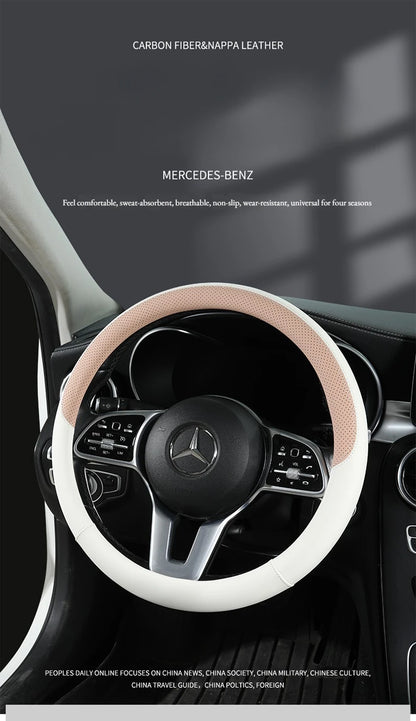 Perforated Nappa Leather Car Steering Wheel Cover Warm in Winter and Cool in Summer, Universal 15 Inch,  Anti-Slip, Odorless