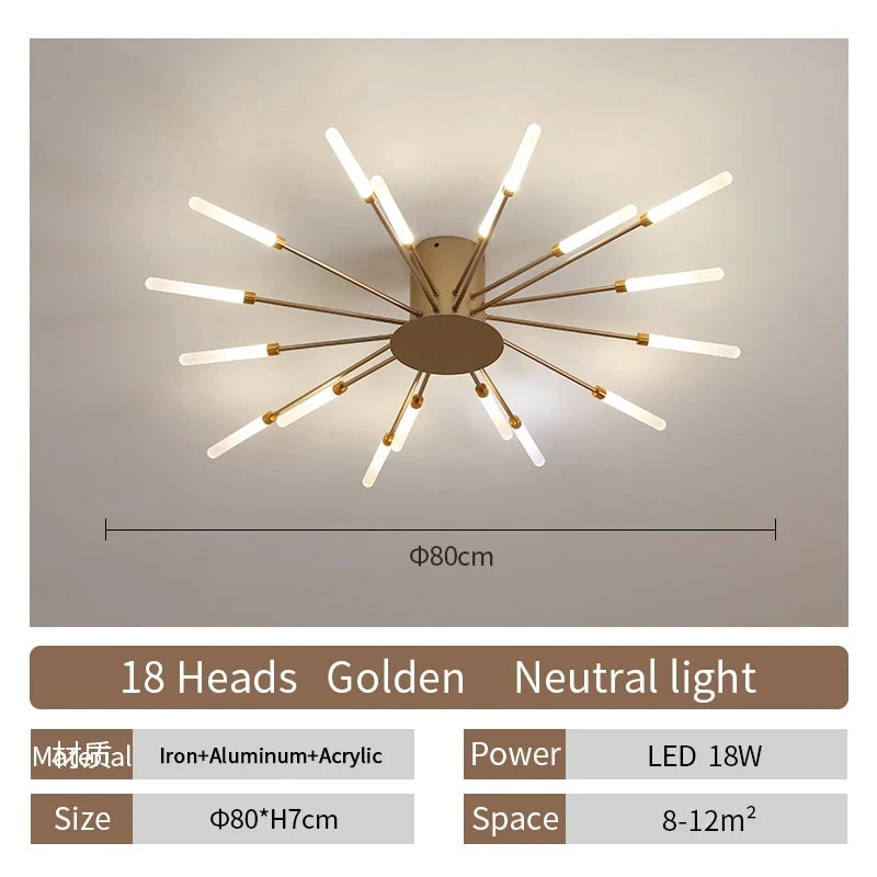 Lámpara de techo LED moderna para sala de estar, comedor, dormitorio, diseño de fuegos artificiales nórdicos, decoración del hogar, iluminación interior