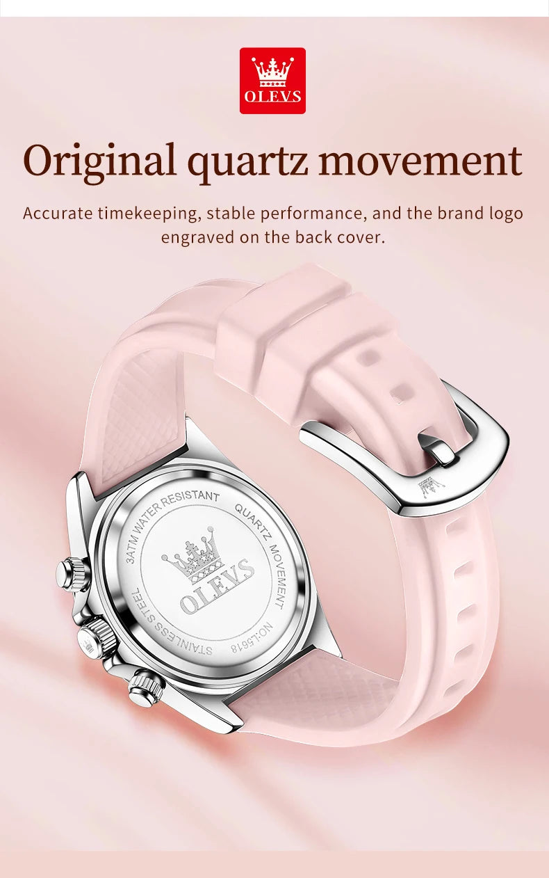 Relógio feminino de Olevs de luxo pulseira de silicone cronógrafo multifuncional calendário a prova de agua 5618