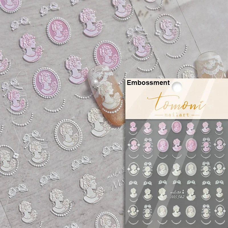Flash Dreamy Chinese Flower Window Butterfly Glazed Rococo Geometric Frame Stamp Embossed Relief Nail Art Sticker Manicure Decal