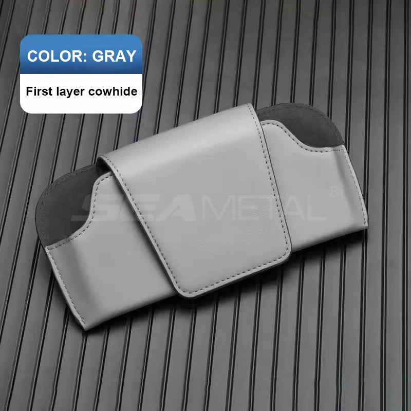 SEAMETAL Cowhide Sun Visor Glasses Holder Premium Leather Wear-Resistant Sunglasses Protective Box Auto Eyeglasses Storage Case