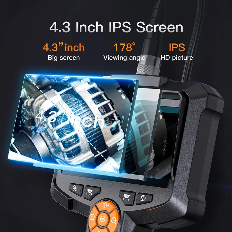 Cámara endoscópica industrial con pantalla IPS de 4,3 pulgadas, IP67, resistente al agua, HD1080P, lente de 8 mm, para inspección de tuberías y alcantarillado, boroscopio para coche.