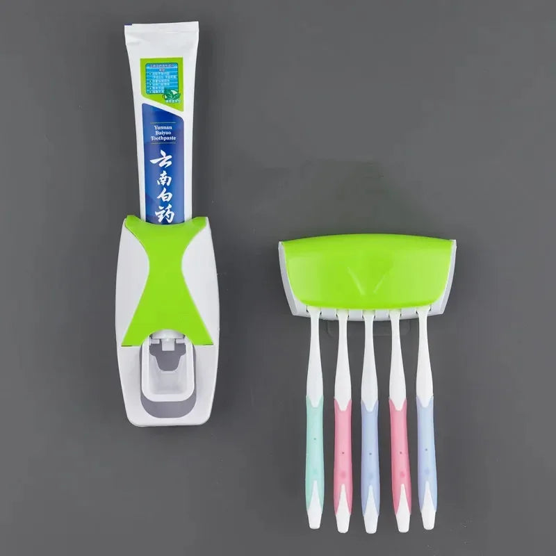 1 conjunto de suporte para escovas de dentes de fácil utilização com dispensador automático de pasta de dente e suporte de parede para escovas de dentes