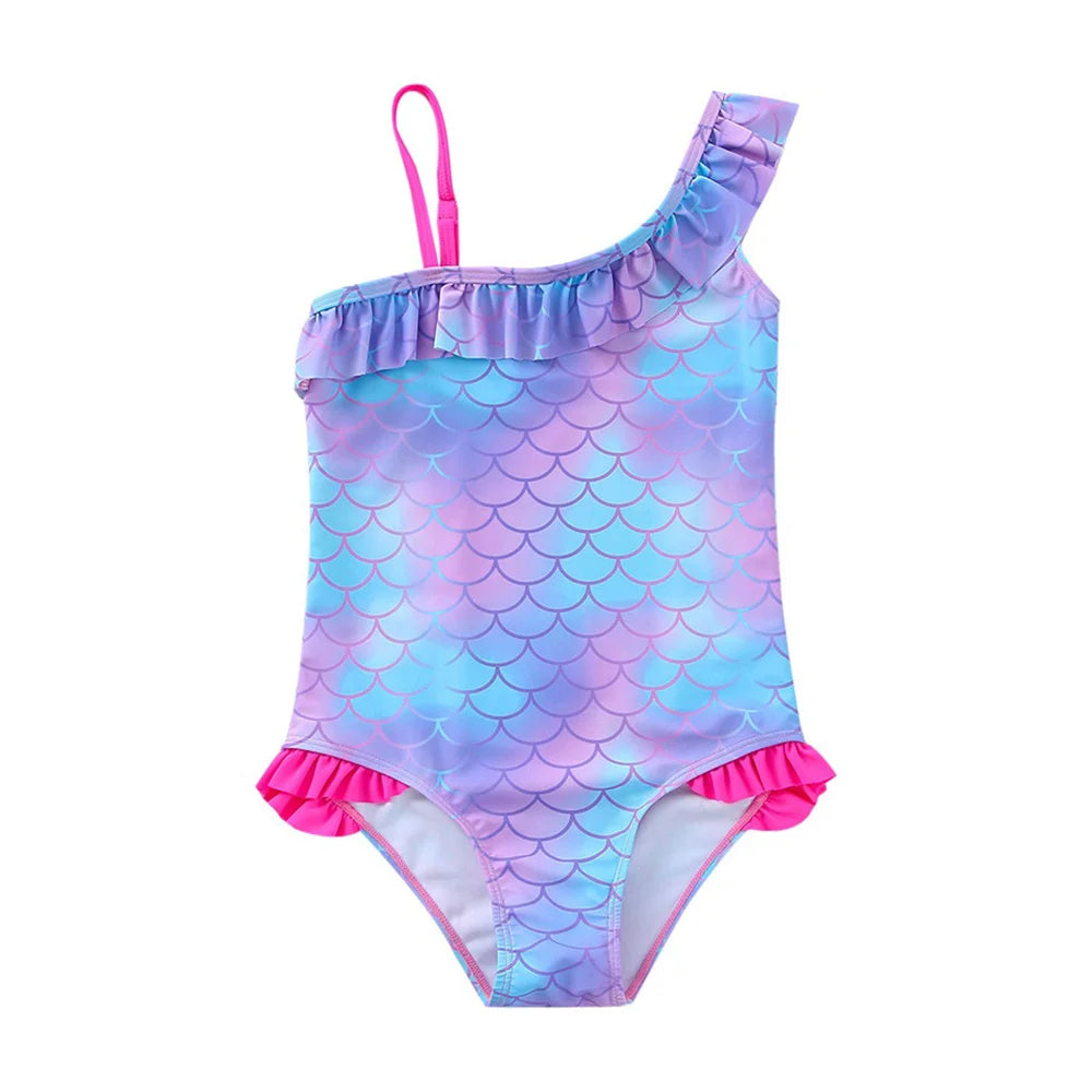 Traje de baño de una pieza con estampado de escamas de sirena para niña pequeña de Lilo Stitch, traje de baño para playa