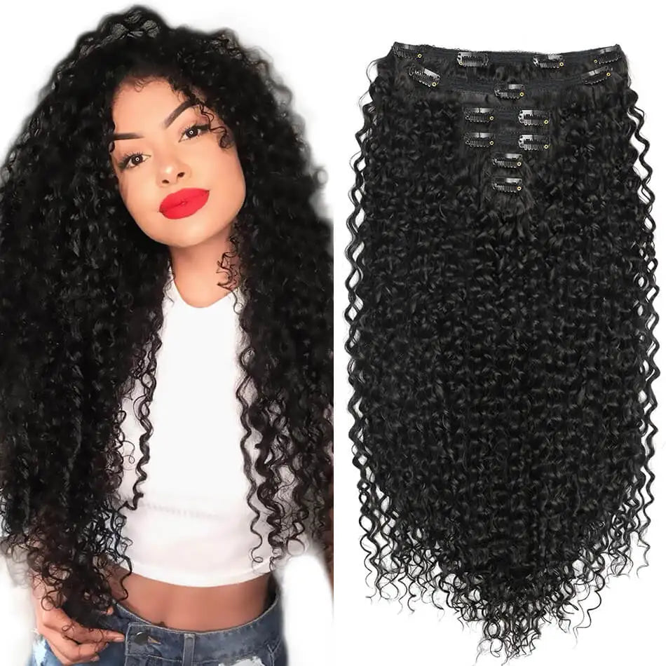 Extensões de cabelo ondulado com clipes conjunto de 6 peças - 55cm com presilhas