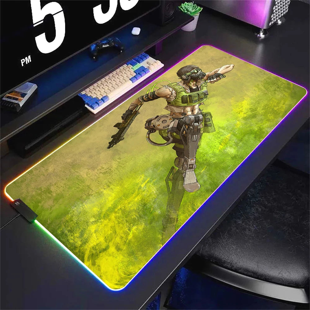 Alfombrilla de ratón luminosa Apex Legend, protector de escritorio, accesorio de anime, alfombrilla de ratón RGB, teclado, ordenador, gamer, mesa, alfombrilla retroiluminada para juegos