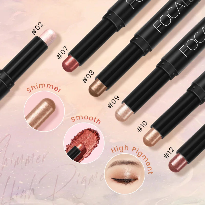 FOCALLURE Lápiz de sombra de ojos perlado de 24 colores, resistente al agua, con brillo, pigmento brillante, delineador en barra, herramientas de maquillaje