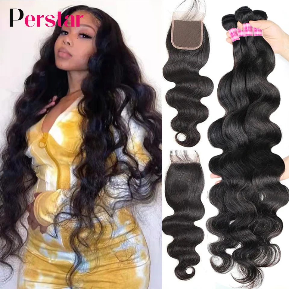 Kit mechas de cabelo humano ondulado com closure - body wave