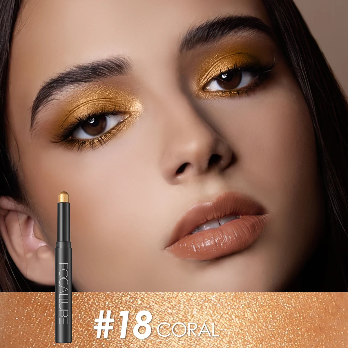 FOCALLURE Lápiz de sombra de ojos perlado de 24 colores, resistente al agua, con brillo, pigmento brillante, delineador en barra, herramientas de maquillaje