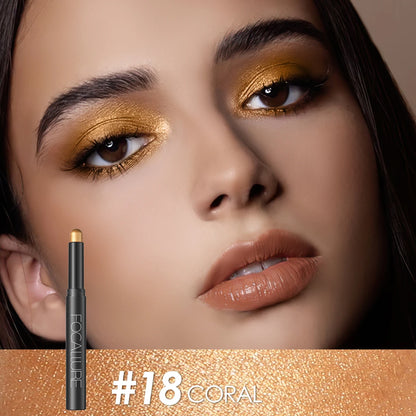 FOCALLURE Lápiz de sombra de ojos perlado de 24 colores, resistente al agua, con brillo, pigmento brillante, delineador en barra, herramientas de maquillaje