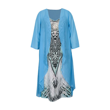 Conjuntos de vestido casual plus size sólido frente aberta e conjuntos de vestido estampado gráfico roupas femininas plus size