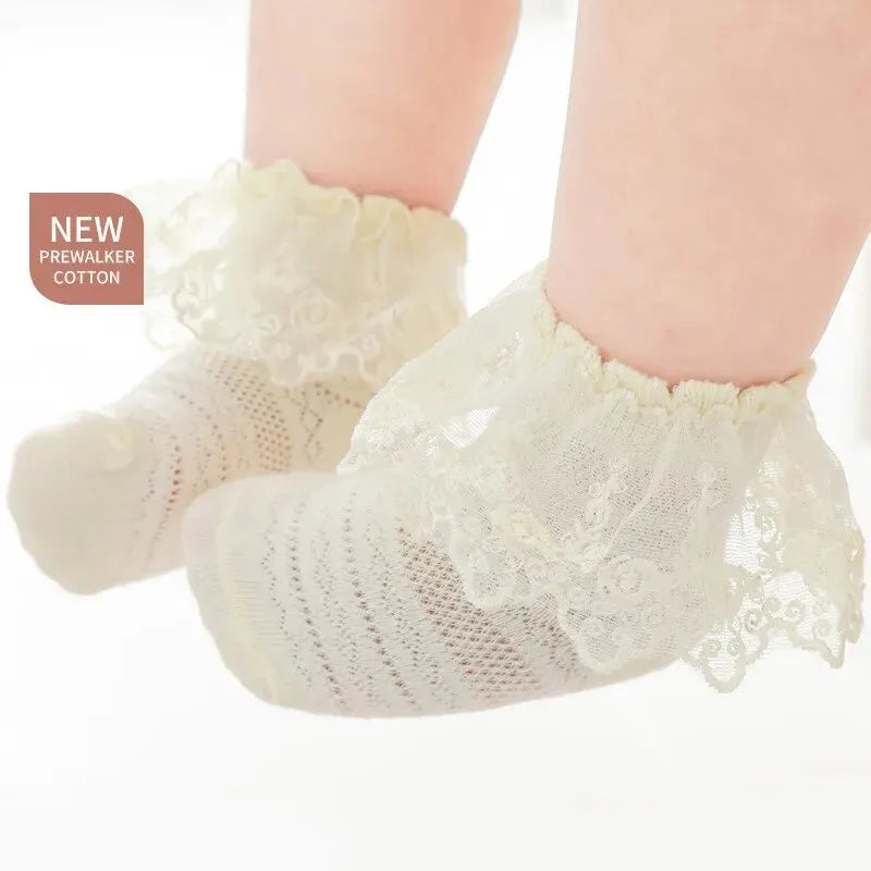 Calcetines bonitos de encaje con flores de malla para bebé recién nacido, Calcetines de algodón para niña, Calcetines transparentes antideslizantes, Calcetines Skarpetki Socken