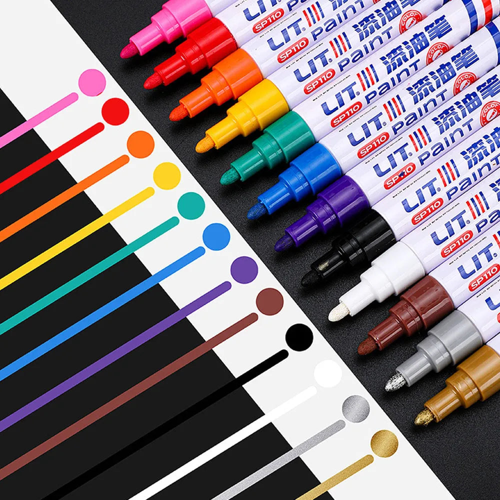Car Paint Pen Waterproof Car Tire Tread Oil-Based Painting Marker Permanent Auto Scratch Repair Touch Up Paint Pen Quick Dry