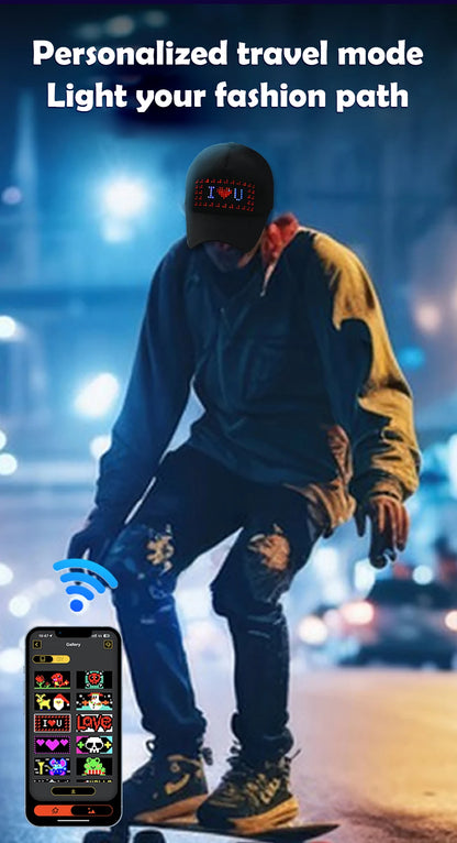Pantalla de luz LED DIY, matriz inteligente, gorras de béisbol con Bluetooth, control por aplicación, decoración genial para fiestas de hip hop
