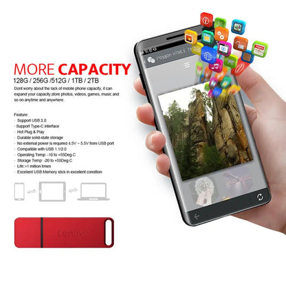 Lenovo 16TB USB Flash Drives USB 3.0 Metal Pen Drive 8TB OTG High Speed Pendrive Portable Ssd 4tb 2TB Usb Memories For Laptop PC