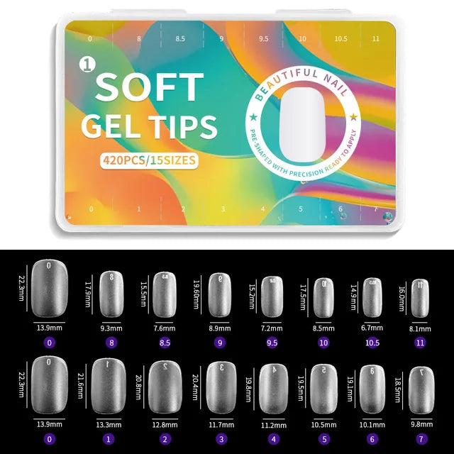 PINPAI-Unhas Fosco, Cápsulas De Caixão De Amêndoa, Cobertura Completa, Unha Artificial Fosco, Pontas De Gel Suaves, Forma T, 420Pcs