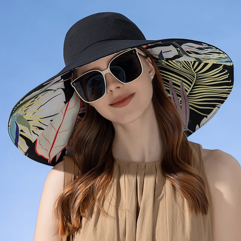 Xinbaoguan 100% Cotton European and American Cross-Border Women's New Double-Sided Fisherman Hat Summer Enlarged Brim Sun Hat
