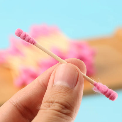 100PCS Disposable Cotton Swab Cute Pink Double Head Cotton Stick Makeup Remover Bat for Beauty Cosmetics Ear Cleaning Swabs