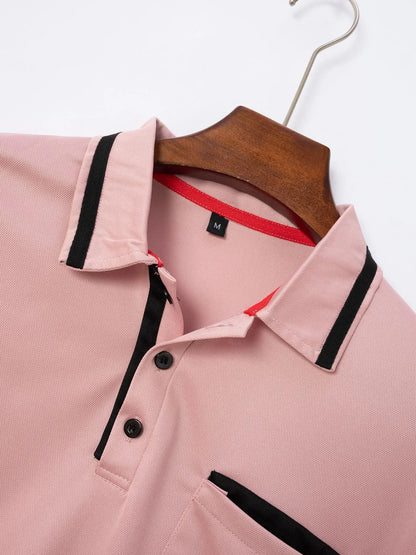 Men's Zipper Short-Sleeved Striped Polo Shirt Spring And Summer Fashion Casual Tops Street Outdoor Sports Wear Men's Clothing