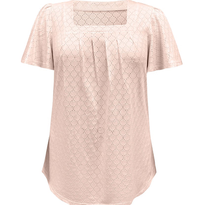 Plus size primavera e verão moda e elegante oco topos para mulheres escritório wear solto plissado mangas versátil topos para