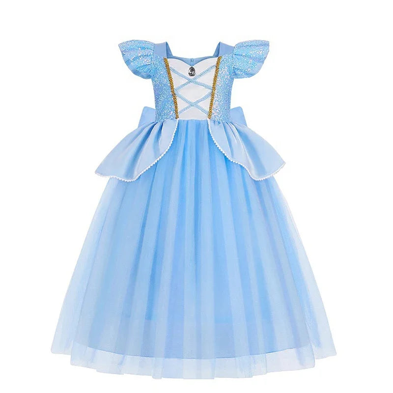 Disney Deluxe Elegant Cinderella Princess Ball Gown Fancy Birthday Cinderella Party Dress Vestidos Costume Play Carnival Apparel