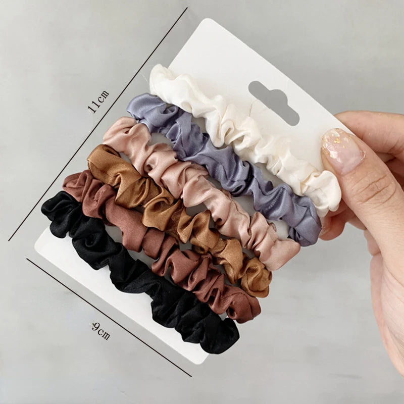 3/5/6Pcs Elegant Ponytail Holder Rubber Band Elastic Hairband Hair Accessories Silk Satin Scrunchies Women Solid Color Hair Rope