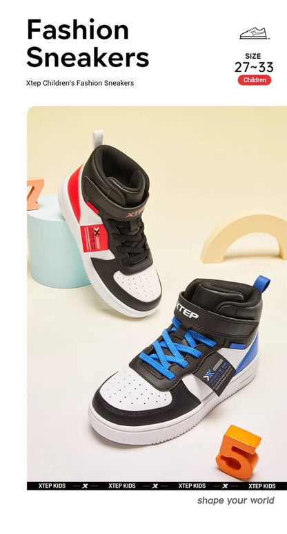 Xtep Kid's Skateboarding Shoes 2025 Spring Unisex Leather Fashion Casual Running Comfortable High-top Sneakers 676316319305