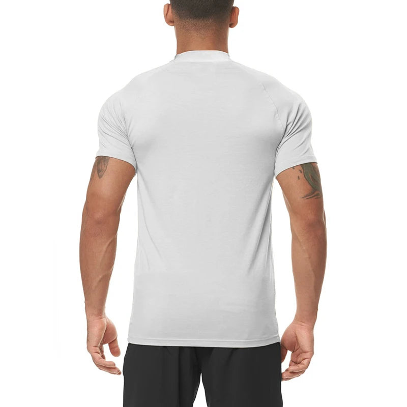 Compression Quick-Dry Breathable T-Shirt Men's Sport Short Shirt Gym Fitness Bodybuilding Workout Top Fashion Turtleneck Clothing