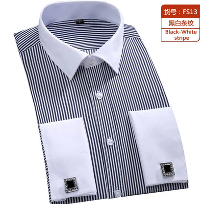 Camisa clásica de vestir para hombre con puños franceses, corte estándar, manga larga, para bodas, fiestas, oficina, trabajo, color blanco