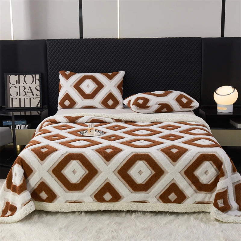 Flannel Warmth Autumn Winter Blanket Keep Warm Comfortable Jacquard King Size Blankets Skin Friendly Geometric Nap Comforter