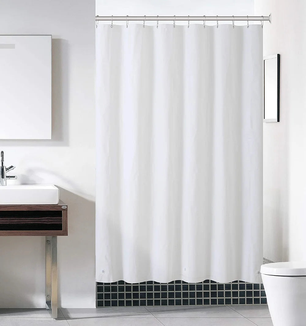 Cortina de ducha de tela sólida resistente, impermeable, para baño, tamaño largo, 230/200 cm, color negro, blanco, gris, marrón y azul.
