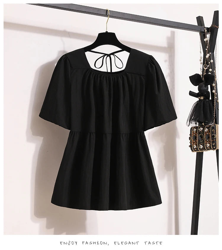 Plus Size Shirts & Blouses Women Summer 2025 New Arrival Korean Fashion Tops Short Puff Sleeve Loose Sweet Blouse Woman L-4XL