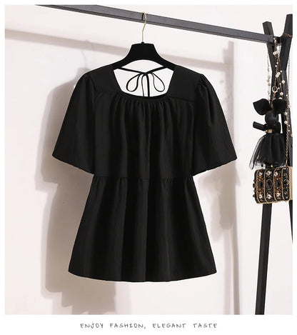 Plus Size Shirts & Blouses Women Summer 2025 New Arrival Korean Fashion Tops Short Puff Sleeve Loose Sweet Blouse Woman L-4XL