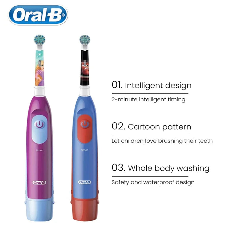Oral B Electric Toothbrush Children Rotary Clean Soft Bristle 2 Min Timer Waterproof Teeth Brush with Replacement Brush Refill