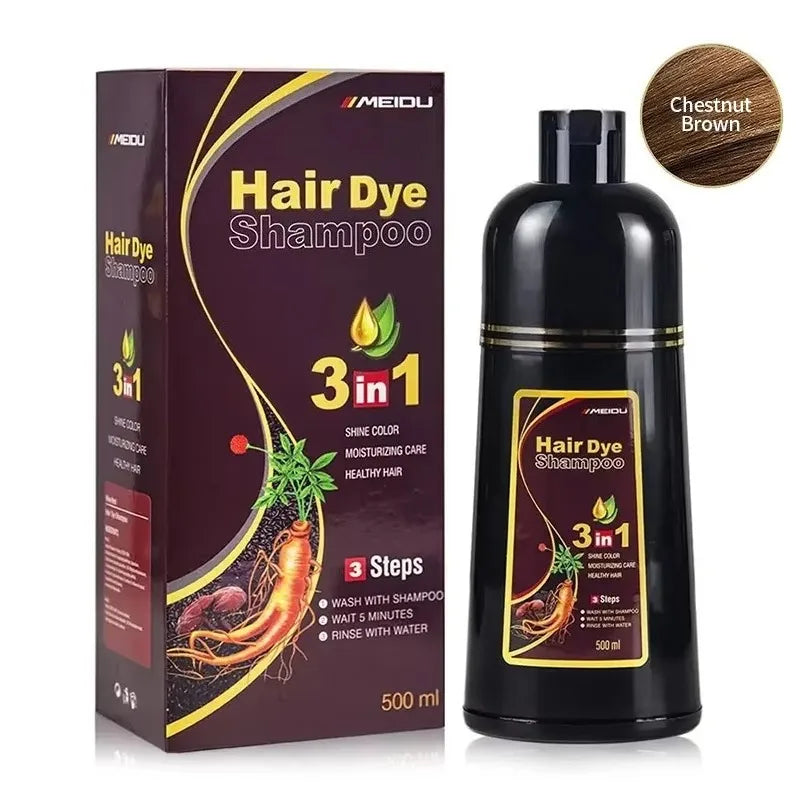 Shampoo de Coloração Instantânea Meidu 3 em 1 – Cor Preto Natural para Homens e Mulheres – Tinta de Cabelo à Base de Ervas (Opções: Castanho, Roxo)