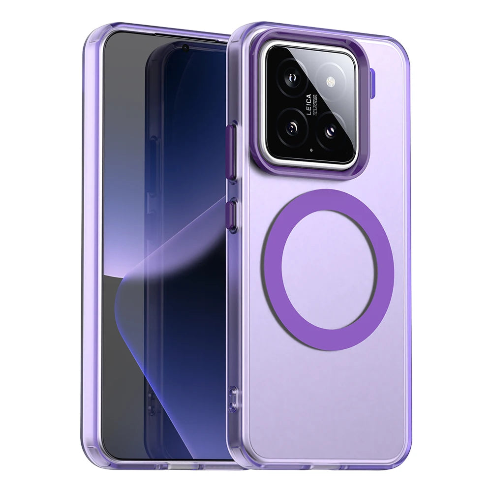 Magnetic Wireless Charging Case For Xiaomi 15 Mi 14 14T Pro Cover Candy Colors Transparent Back Shell Coque