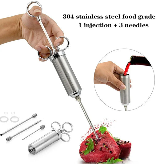 2oz Marinade Seasoning Injector, Turkey Meat Injectors, Stainless Steel Kitchen Syringe Injection with 2-5 Needles