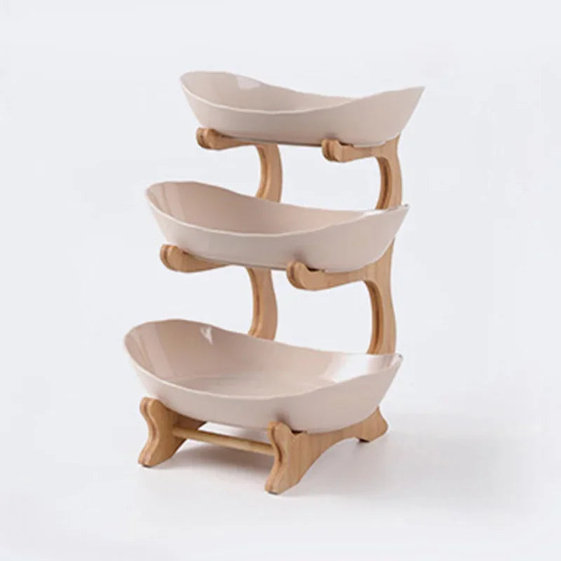 Three Layer Table Plates Dinnerware Wooden Kitchen Fruit Bowl with Floors Partitioned Dish Snack Candy Cake Stand Salad Bowl