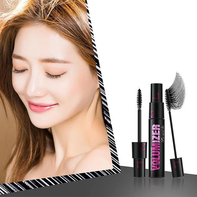 1PC 2in1 Black Double Purpose Mascara Waterproof Lengthen Lash Extension Sweatproof Curling Brushes Eye Fiber Mascara Eyelashes