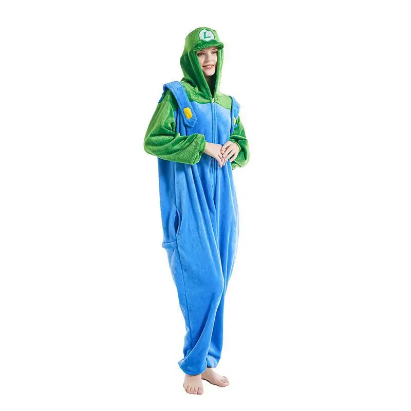 Anime Brothers Cartoon Game Cosplay Costume Anime Figure Luigi One-piece Pajamas Kawaii Cartoon Sleepwear Halloween Cos Clothes