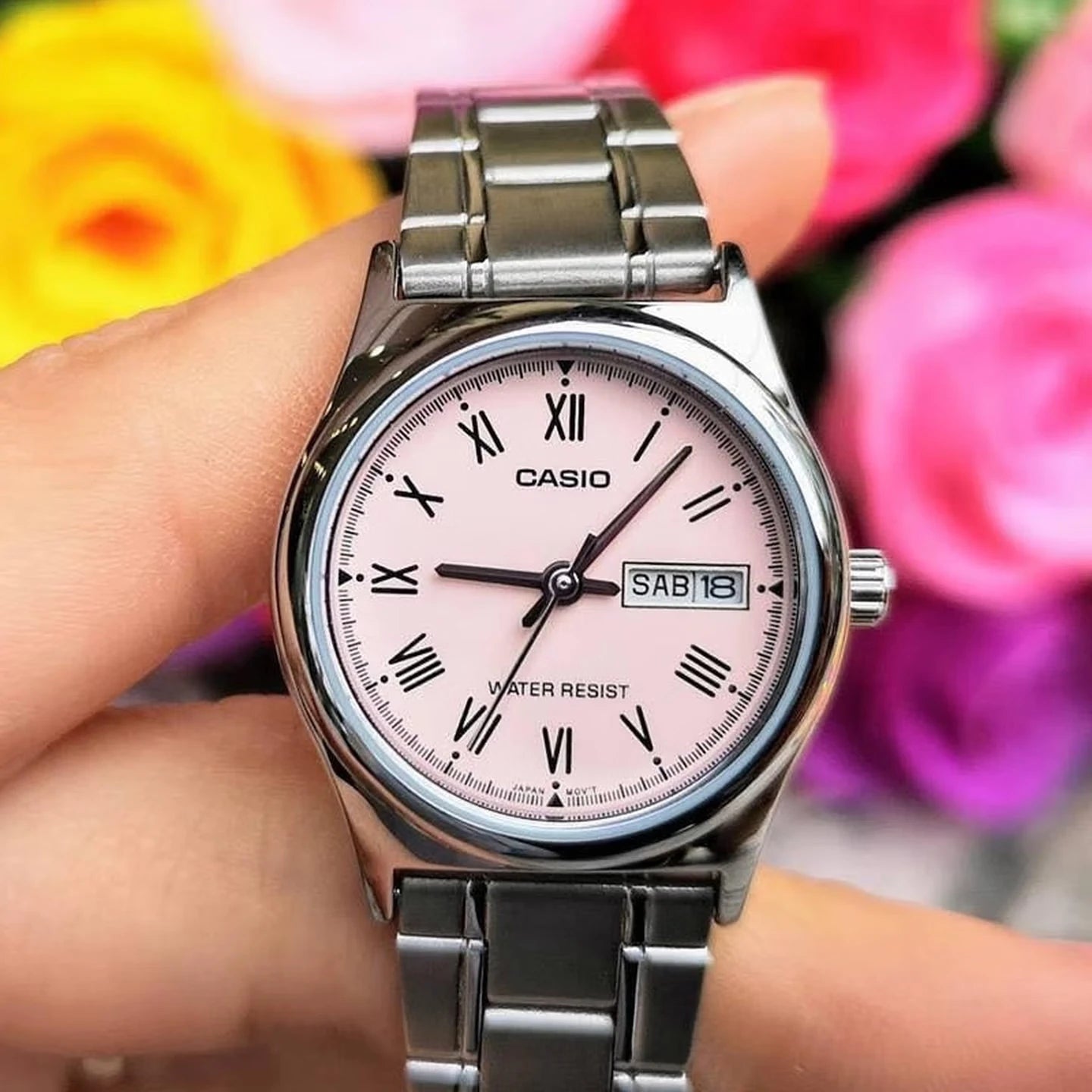 Relógio feminino Casio elegance quartzo - aço inoxidável  calendário duplo resistente a agua 30m