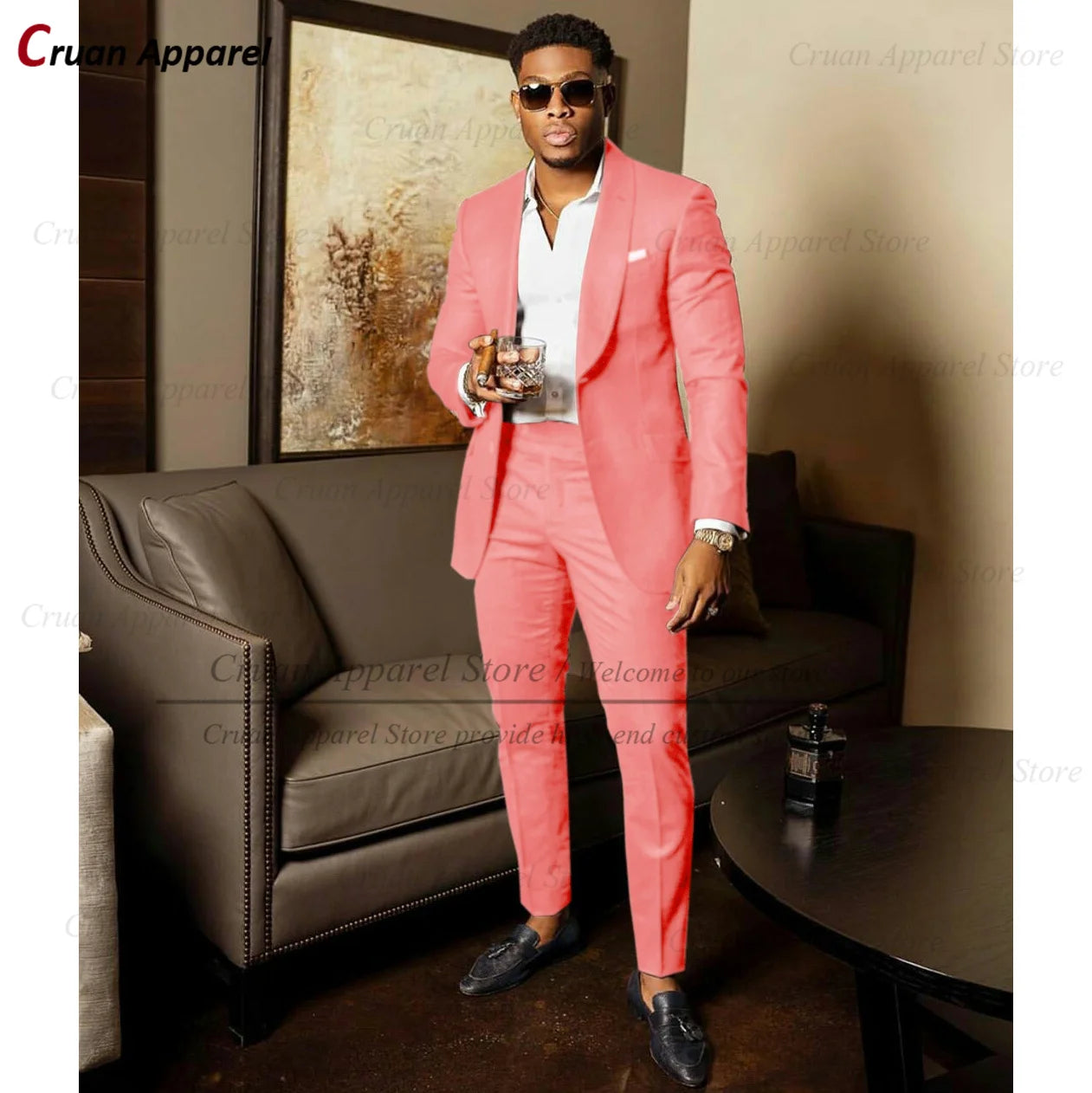 Blue Shawl Lapel Suit Male 2 Pieces Tailored Groom Wedding Suits Tuxedo Best Man Blazer Pants Trendy Fashion Marriage Costume