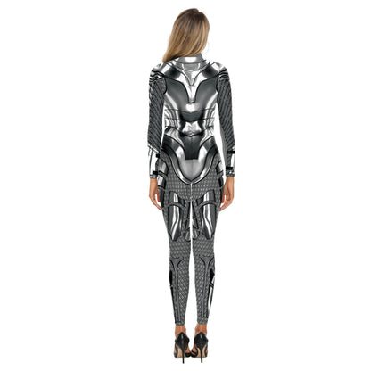 Women Superhero Cosplay Costume Printed Jumpsuit Outfit Fancy Dress Clothing Adult Bodysuit Zentai Muscle Suit Armor Combat Suit