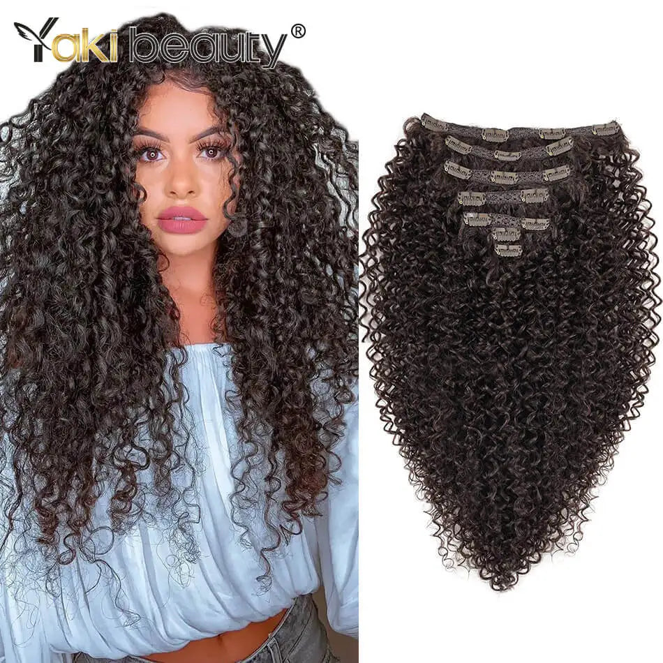 Kit extensões de cabelo cacheado Jerry Curly 65cm clip in 7 peças sintéticas para cabeça completa