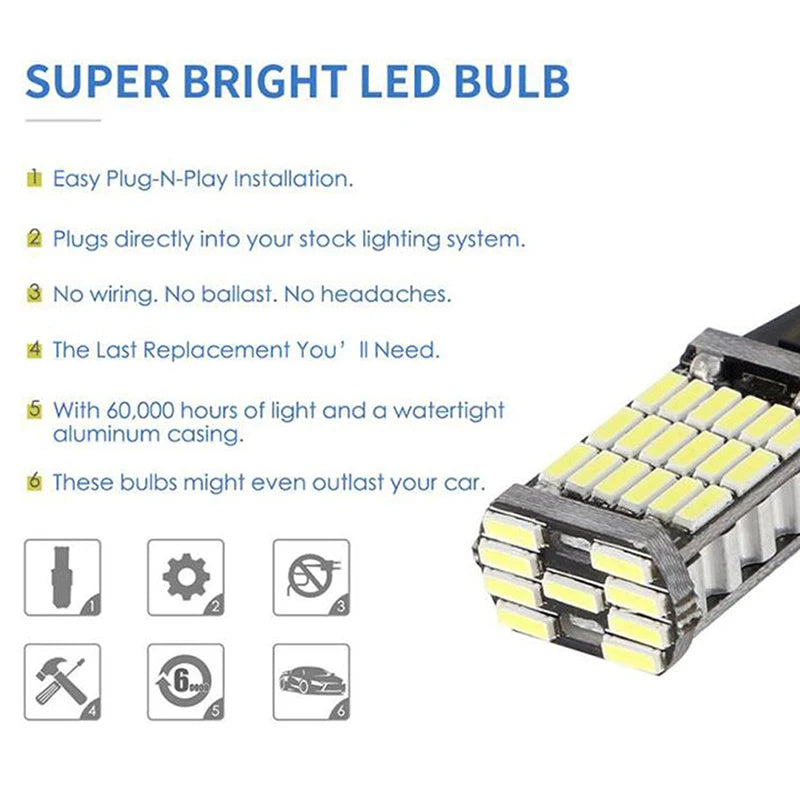 2x Canbus High Quality T16 T15 921 W16W LED Bulb Car Backup Reverse Lights