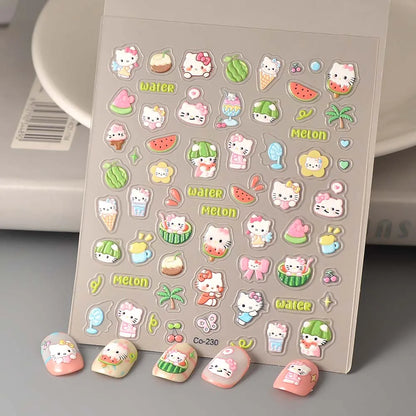 Sanrio Anime 5D Nail Stickers Hello Kitty Kurome Cartoon Stickers Nail Decoration Cute Melody Nail Art Decals Nail Art Supplies