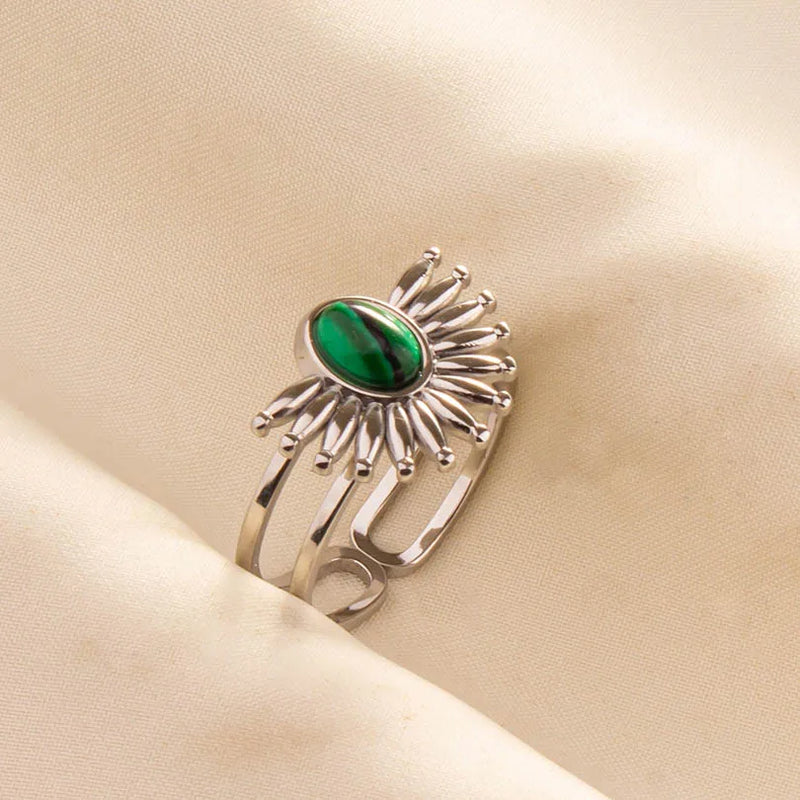 1pc Green Turquoise Ring Hippie Stainless Steel Silver Color Charm Opening Adjustable Ring Women Chunky Bohemian Party Jewelry